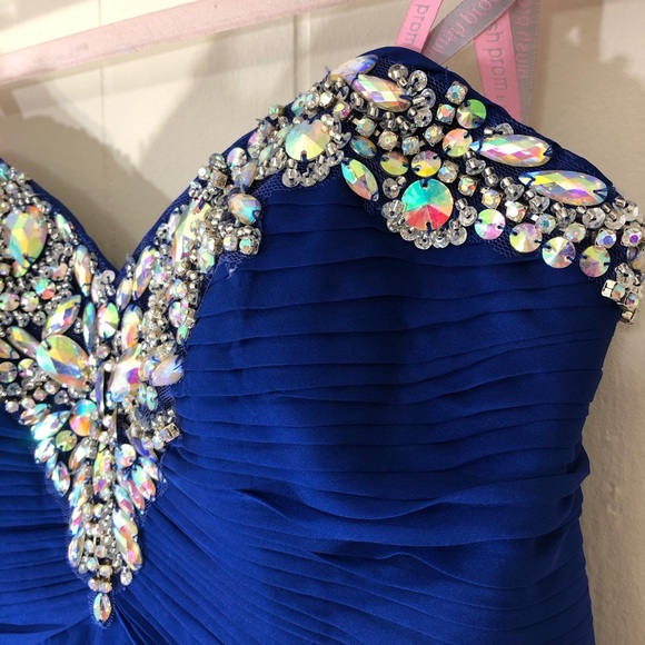 Blue Strapless Chiffon Gown - It Sparkles! - Picture 3 of 10